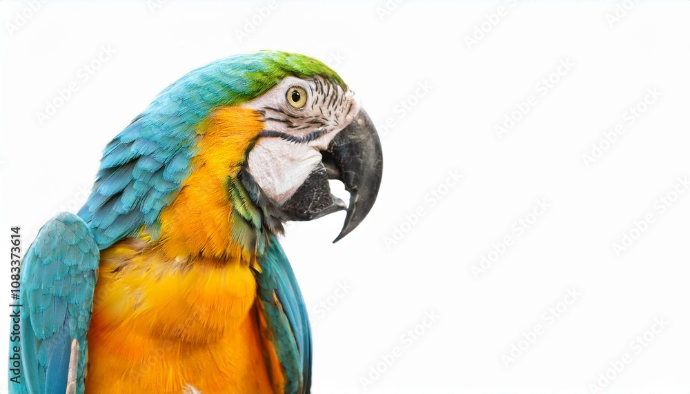 Fototapeta premium Colorful macaw parrot with vibrant feathers isolated on transparent background, ideal for tropical and exotic design projects