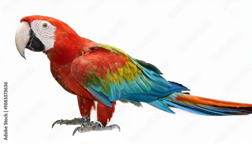 Fototapeta premium Colorful macaw parrot with vibrant feathers isolated on transparent background, ideal for tropical and exotic design projects