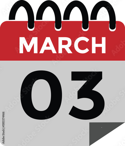 March 3 calendar icon Date Month calendar icon vector illustration