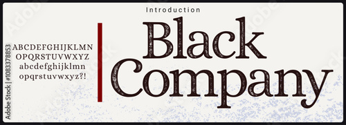 Rough and textured serif typeface. Alphabet vector font with uppercase and lowercase. 