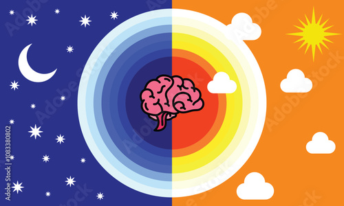 Illustration design Circadian rhythms and sleep-wake cycles: how exposure to sunlight regulates melatonin secretion in the human brain and body processes