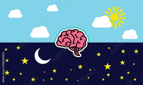 Illustration design Circadian rhythms and sleep-wake cycles: how exposure to sunlight regulates melatonin secretion in the human brain and body processes