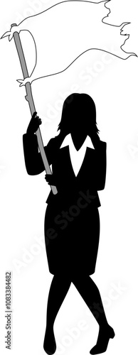 白旗を振る女性ビジネスマン