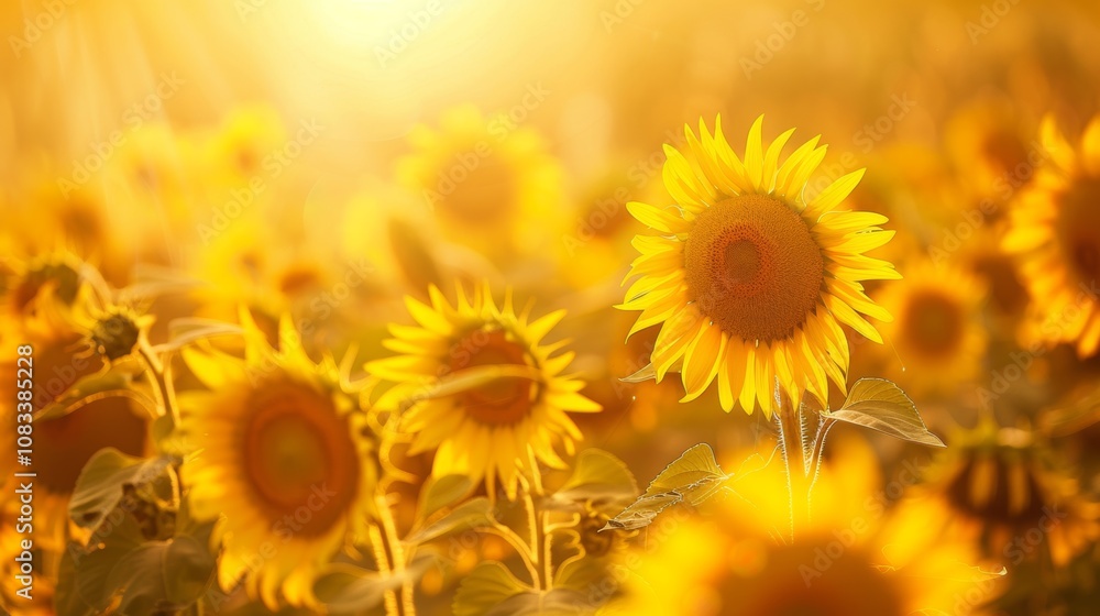 Obraz premium Vibrant Sunflowers in Golden Sunset Light