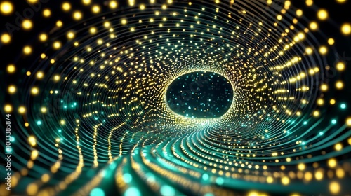 Wallpaper Mural Abstract Circular Tunnel of Light with Yellow and Green Glowing Dots Torontodigital.ca