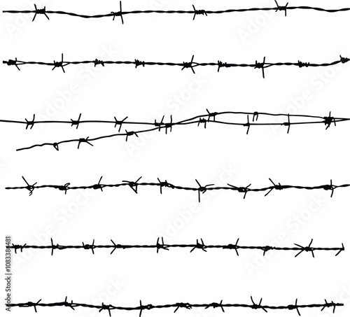 Barbed wire silhouette, isolated on white background.