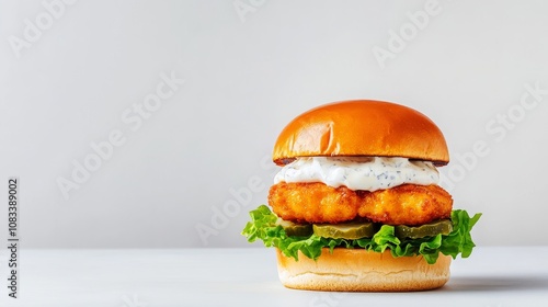 Crispy chicken sandwich with fresh lettuce and sauce