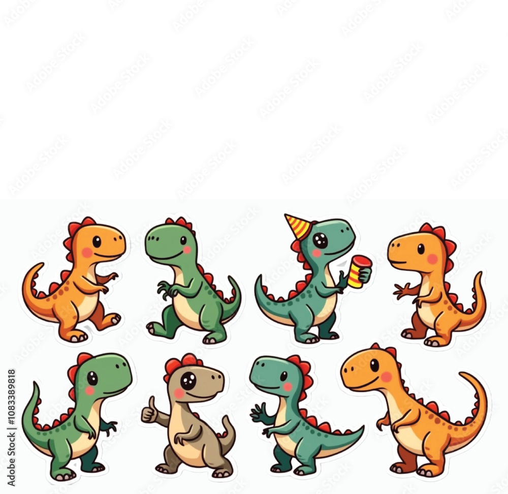 Obraz premium Funny Dinosaur Sticker Bundle - Cute Cartoon Dinos for Kids & Creative Projects