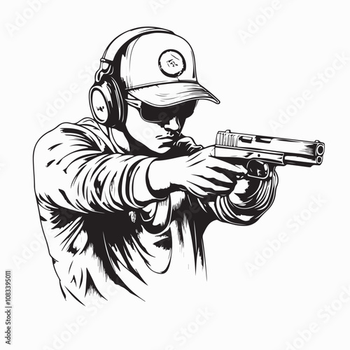 Athlete Shooter  image vector. Athlete Shooter Stock Illustrations on white background.