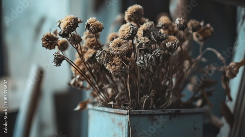 Dried Flowers in a Blue Pot