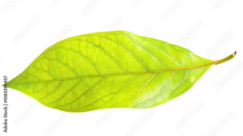 Obraz premium Bay Leaf Isolated on White Background - A Symbol of Flavor and Tradition. The Green Bay Leaf with Its Distinctive Shape and Texture, Standing Alone Against the Purity of White. Its Curves and Veins