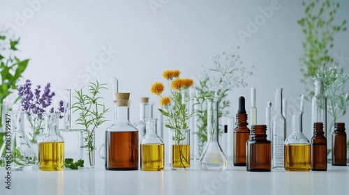 Herbal Essential Oils in Glass Bottles