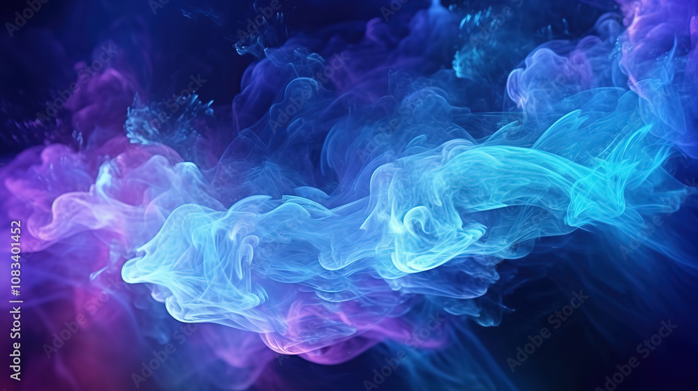Fototapeta premium Amazing Blue glowing sparkling glitter particles fog floating on dark black abstract art background