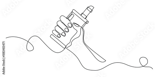 continuous line drawing of hand holding an e-cigarette.one line drawing of vaping e-cigarette.minimalist line modern smoking device.single line vector illustration
