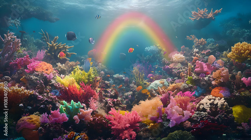 Wallpaper Mural A vibrant underwater scene featuring colorful corals and a rainbow. Torontodigital.ca