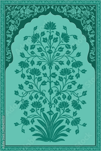 Traditional Mughal flower motif. Mughal wall paintings, Botanical floral ethnic motif.