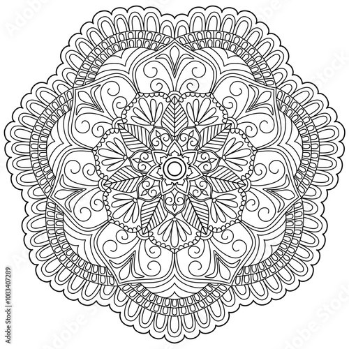 Printable mandala for book - coloring.Black and white labels with flower patterns, hand draw in mehndi style. Sketch of ornaments for creativity of children and adults with colored pencils.