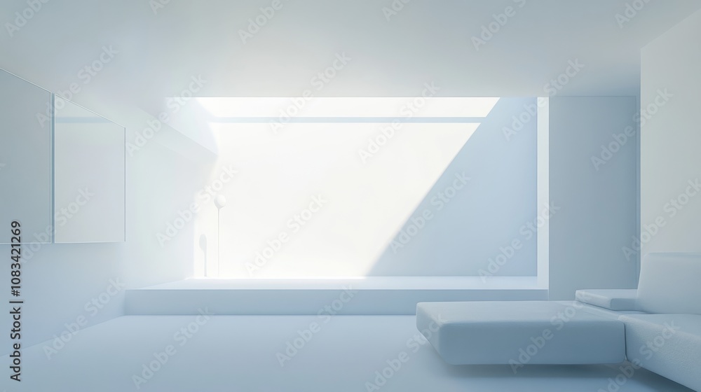 custom made wallpaper toronto digitalA futuristic minimalist living space with a white canvas backdrop, Sparse yet futuristic furniture arrangement, Futuristic minimalism style