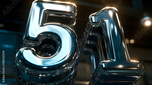 Shiny Chrome 3D Number 51 Abstract Background