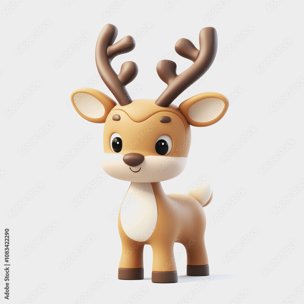 Obraz premium Adorable Cartoon Reindeer Character with Antlers Designed for Kids and Holiday Themes, Perfect for Illustrations, Animations, and Digital Artwork Projects