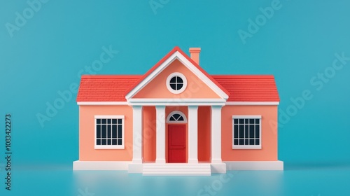 Wallpaper Mural Charming Stylized House Model in Bright Colors with Red Roof and Front Door Set Against Vibrant Blue Background for Creative Projects and Advertising Use Torontodigital.ca
