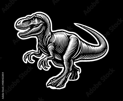 tyrannosaurus engraving black and white outline