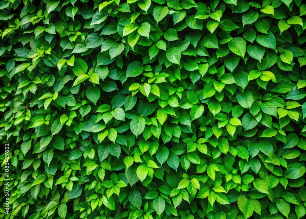 Fototapeta premium Tranquil Green Wall of Small Leaves, Soft Light Enhancing Texture for Serene Architectural Photography