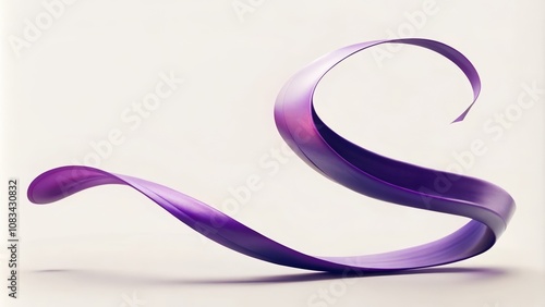 A Single Purple Ribbon Curved and Flowing in Mid-Air