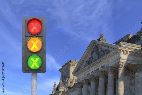 Verkehrsampel - Ampel Aus - Reichstag - Berlin - Neuwahlen - Himmel - Wolken - Deutschland photo