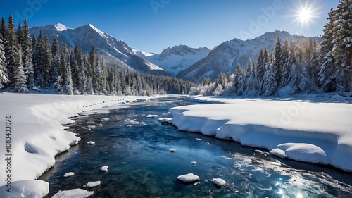 SnowyMountainValleyBackgrounds, WinterLandscapeVisuals, SnowCoveredNatureScenes, FrozenValleyDesigns
 photo