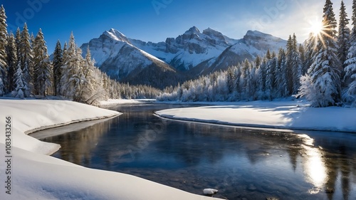 SnowyMountainValleyBackgrounds, WinterLandscapeVisuals, SnowCoveredNatureScenes, FrozenValleyDesigns
