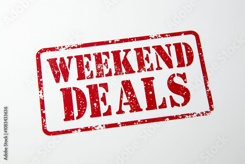 Weekend deals red stamp lettering on plain white background photo