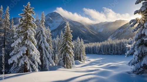 SnowyMountainValleyBackgrounds, WinterLandscapeVisuals, SnowCoveredNatureScenes, FrozenValleyDesigns
