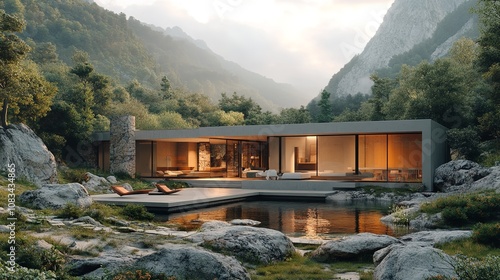 An organic modern safari tent with a large glass window.