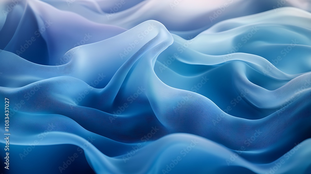 Obraz premium Flowing blue fabric texture abstract art digital design soft atmosphere close-up view serenity concept