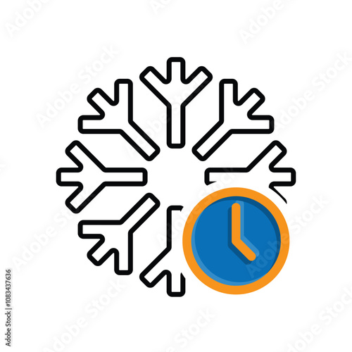 freezing icon, cooling time, snowflake with clock, thin line symbol on white background. mixed design style. vector design template