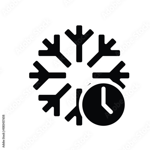 freezing icon, cooling time, snowflake with clock, thin line symbol on white background. solid design style. vector design template