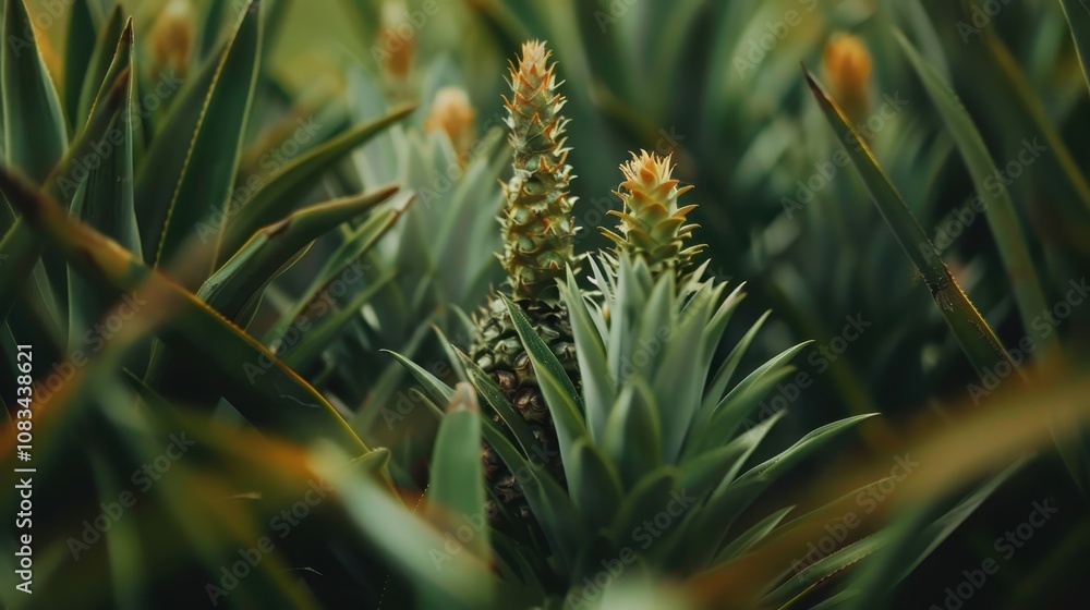 Obraz premium Pineapple Plant Growing in Field 