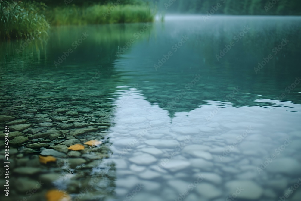 Fototapeta premium Clear Waters of Small Lake on Rainy Day