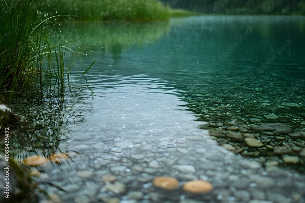 Fototapeta premium Clear Waters of Small Lake on Rainy Day