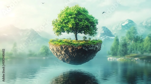 Forest ecosystem capturing carbon, net zero nature, 3D illustration photo