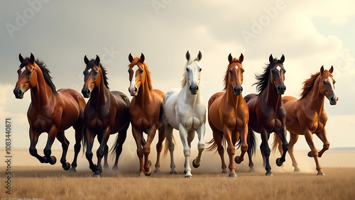 High resolution seven horses wall art poster for wall decoration, seven horses images illustration.