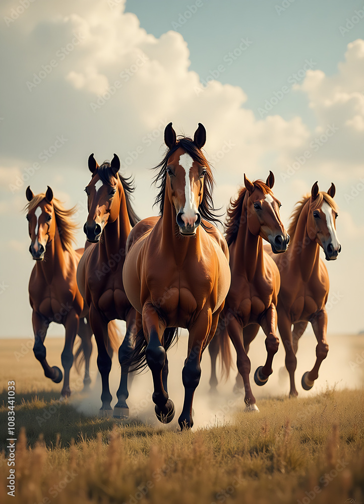 Fototapeta premium High resolution seven horses wall art poster for wall decoration, seven horses images illustration.