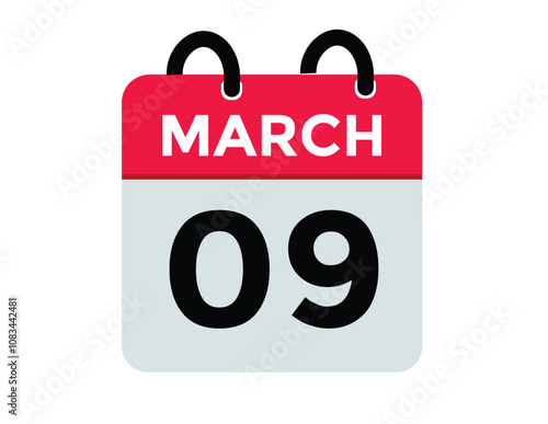 March 9 calendar icon Date Month calendar icon vector illustration

