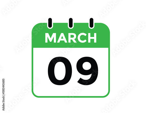 March 9 calendar icon Date Month calendar icon vector illustration

