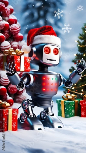 Robots Meet Christmas: Decorations with a Futuristic Twist , electronics, Robotics , high tech christmas decorations,  christmas and robots, christmas and Gift,  snow and christmas tree photo