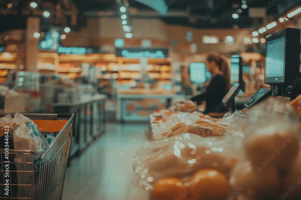 Fototapeta premium Focused Shopping at Self-Checkout Station