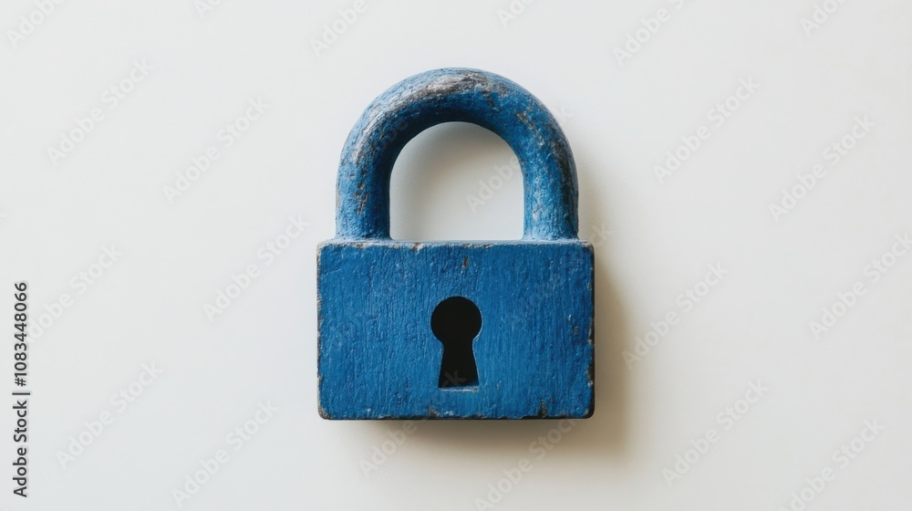Naklejka premium Minimalist blue padlock on a clean white background, representing security, protection, and privacy