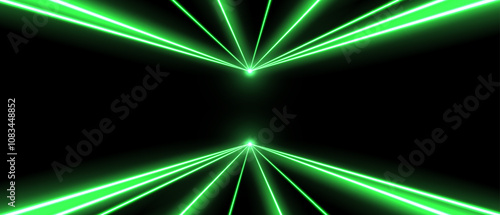 Obraz na płótnie Green laser beams, concert or nightclub spotlights light effect. Lasers in motion, abstract perspective background. Vector illustration. w salonie