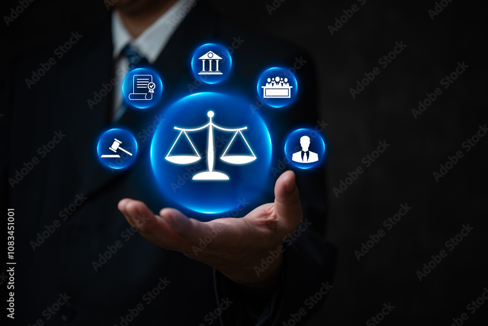 Fototapeta premium lawyers and attorneys From legal firms to corporate compliance, embrace technology to balance law, litigation, and court systems for a fair solution.
